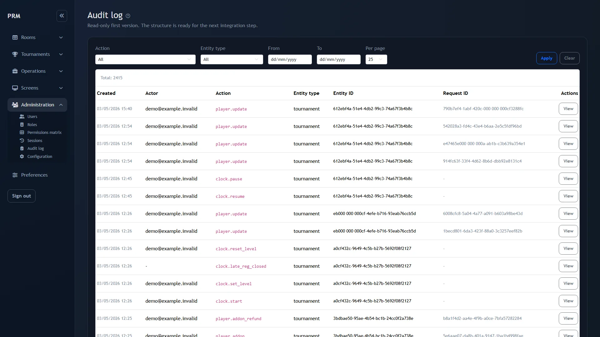 Audit log