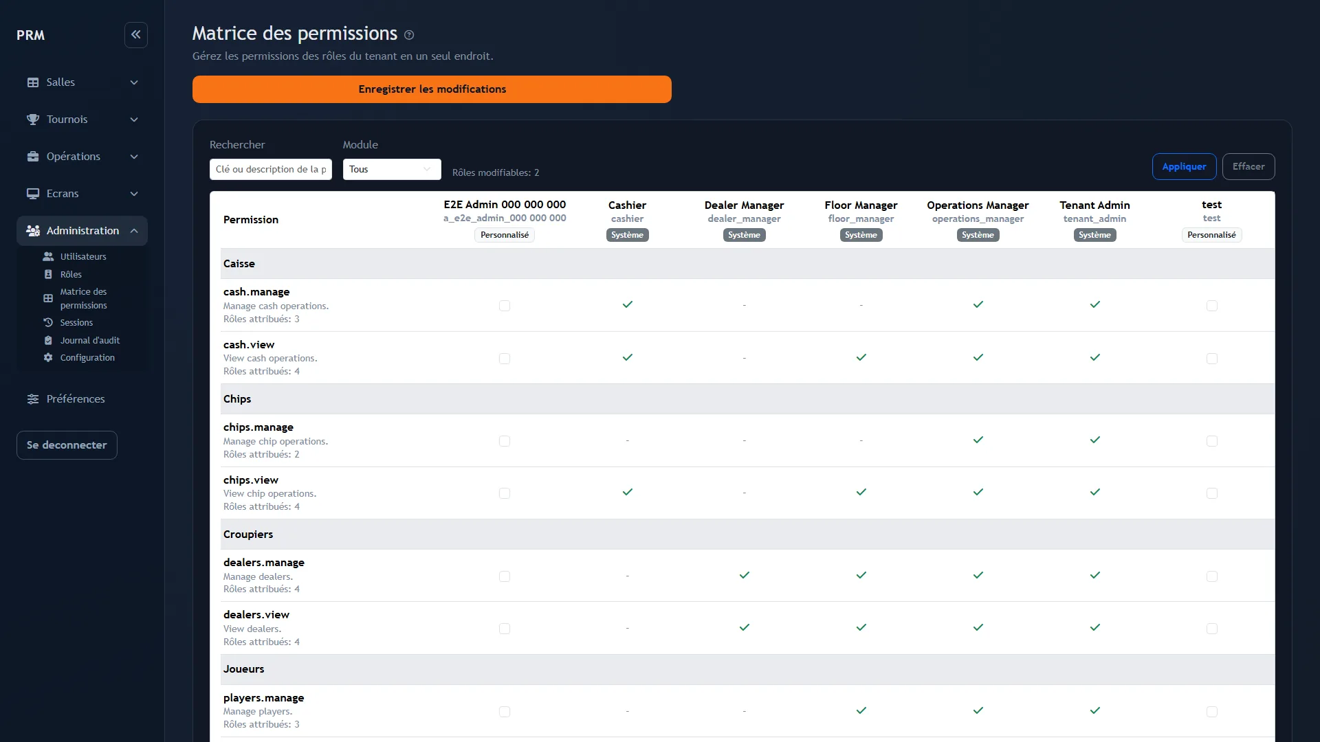 Gestion permissions