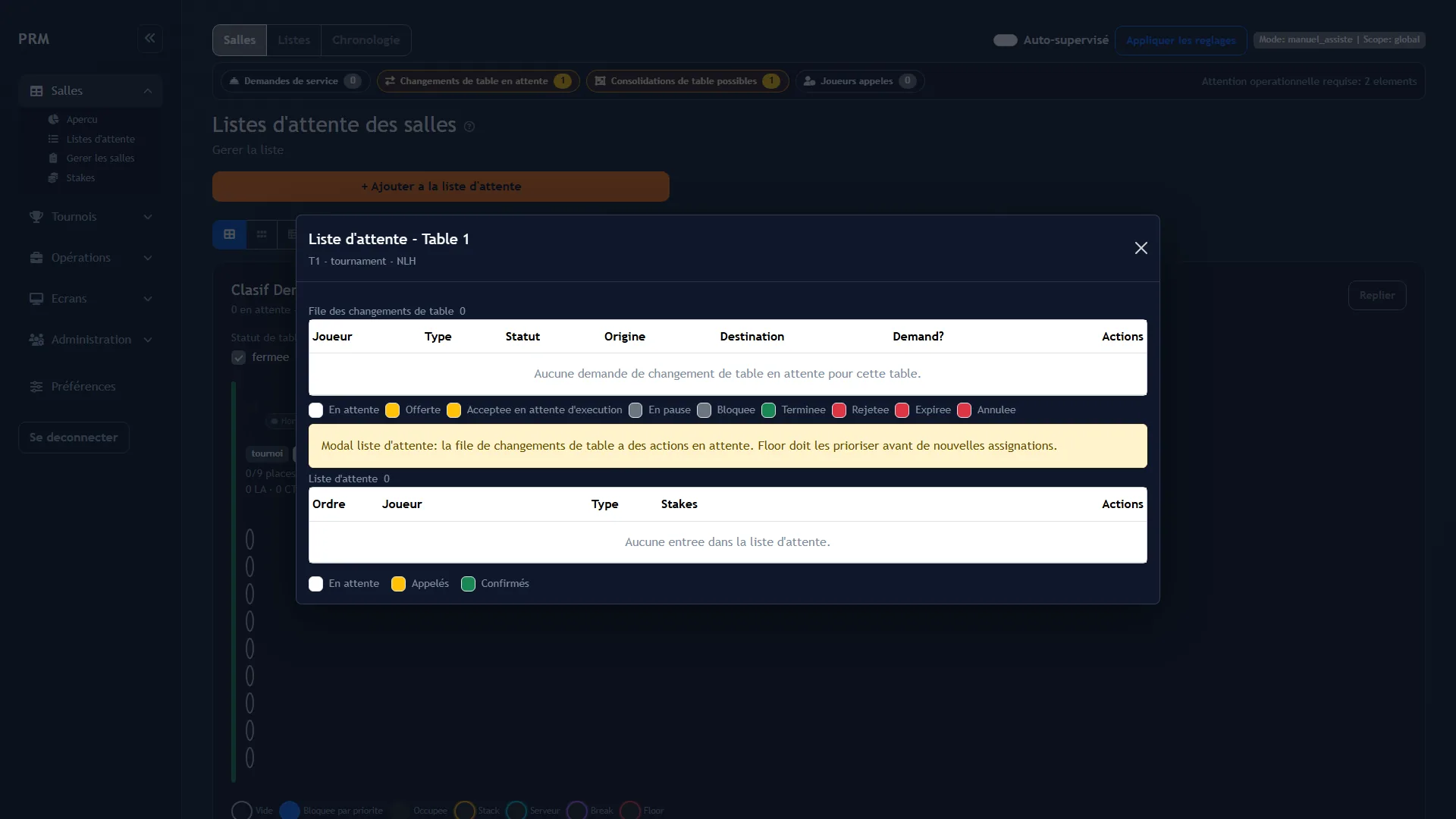 Assignation de siege dans Poker Room Manager